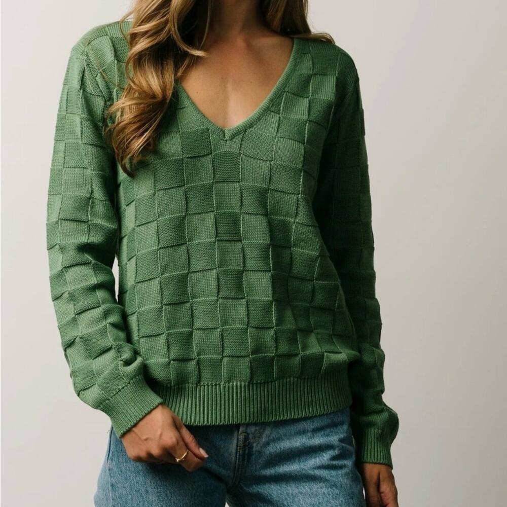 Baltic Born Checkerboard Troy Knit Sweater Kelly Green - XL